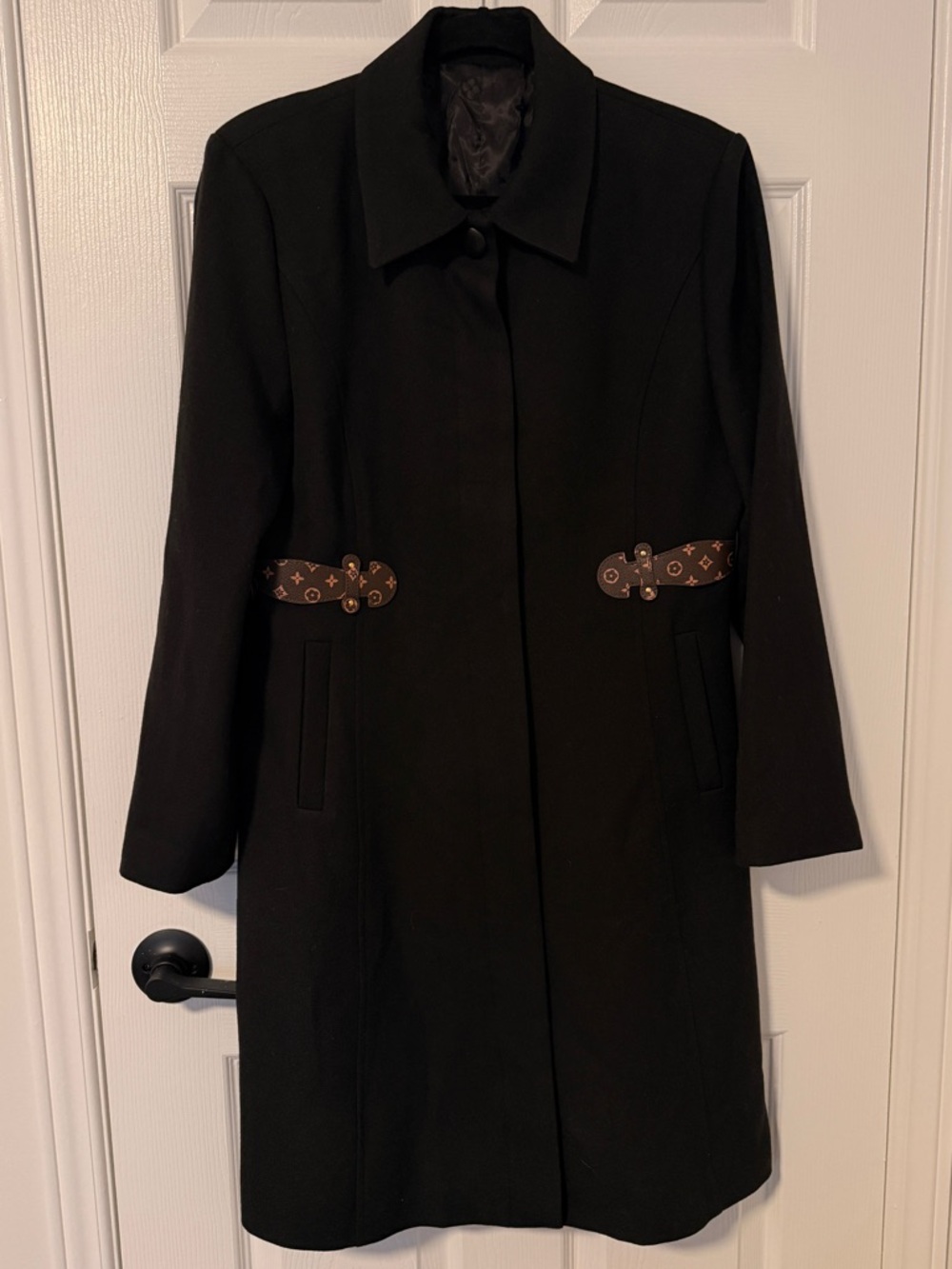 NWNT Louis Vuitton Black Trench Coat with Brown Monogram Accents(OEM)